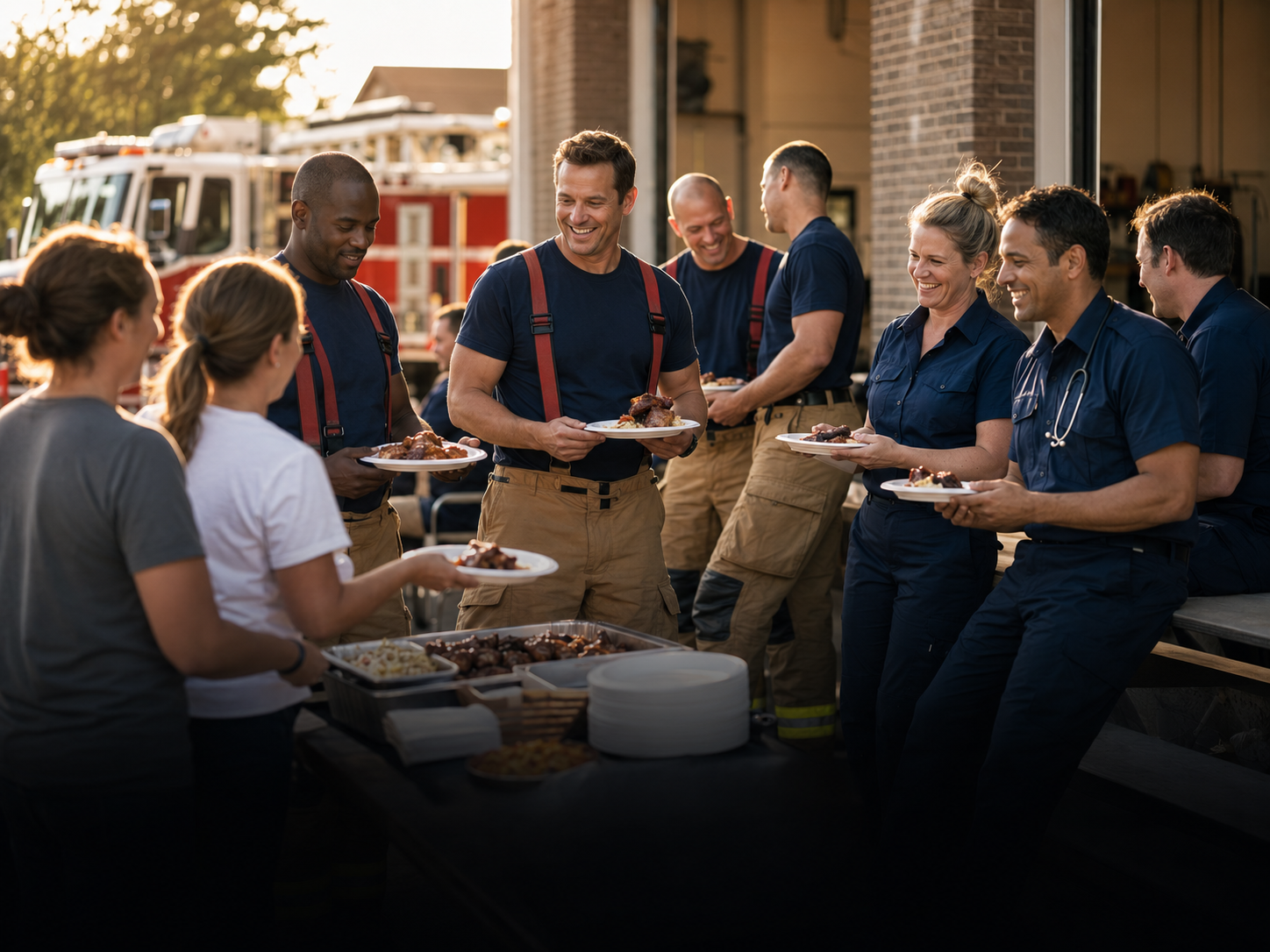 First responders sharing a meal