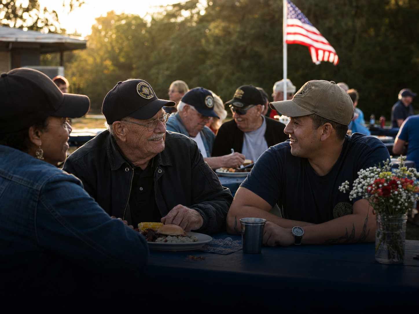 Veterans sharing a warm meal